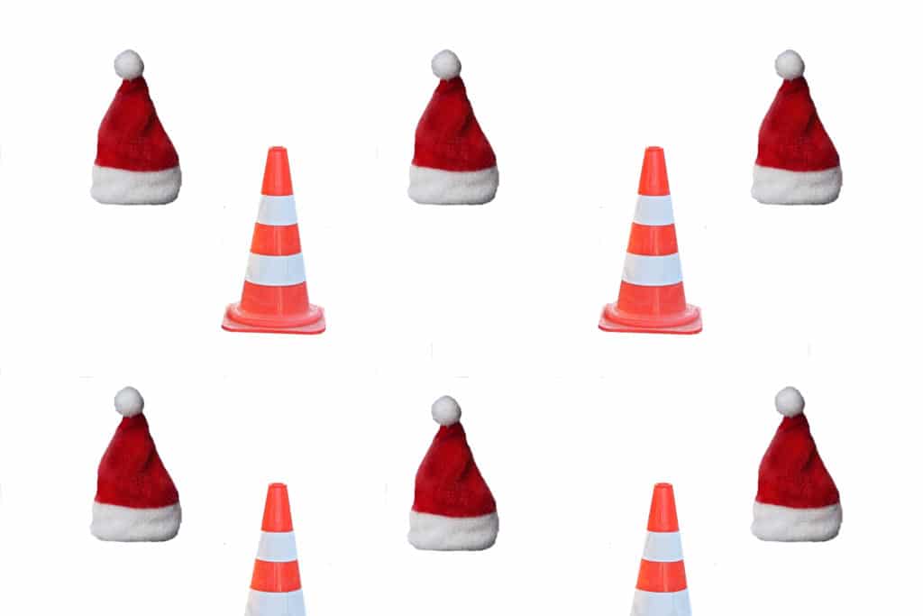 road cones and santa hats