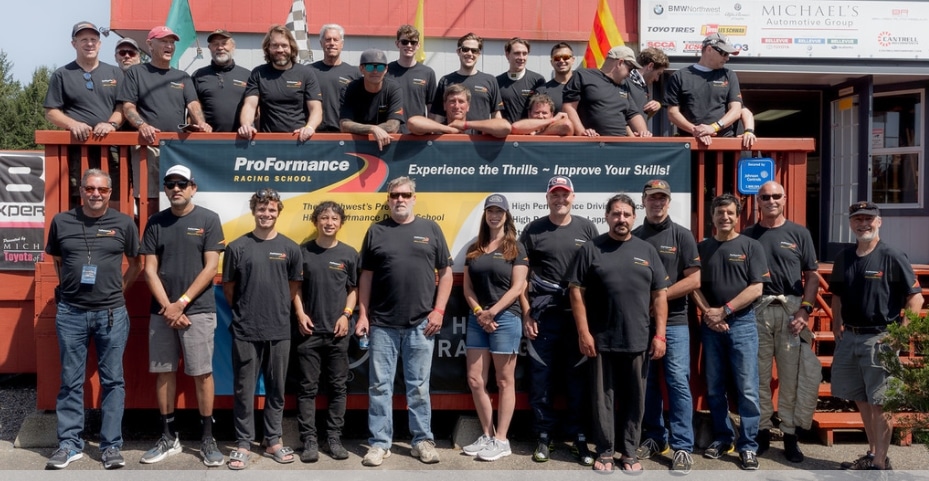 ProFormance race licensing alumni at Pacific Raceways in t-shirts