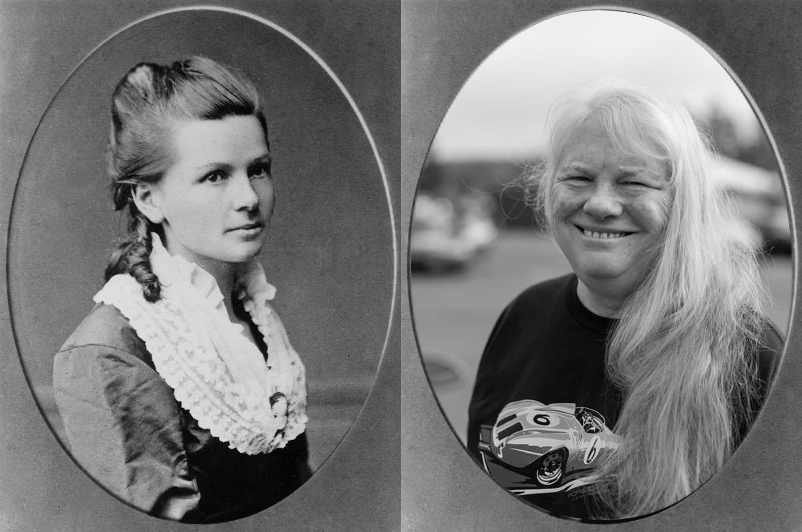 Bertha Benz and Bobbie Kalben portraits side by side