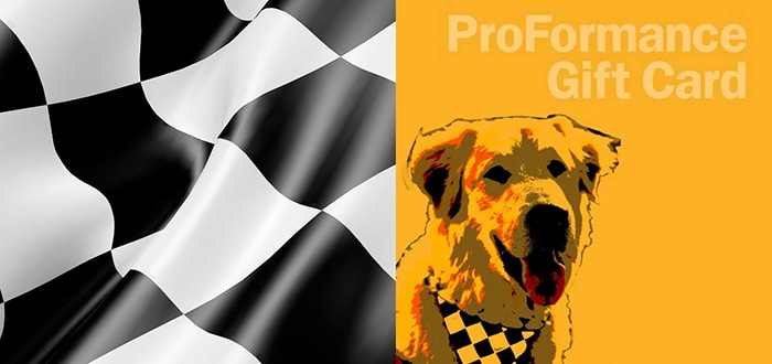 proformance racing school gift card with checkered flag