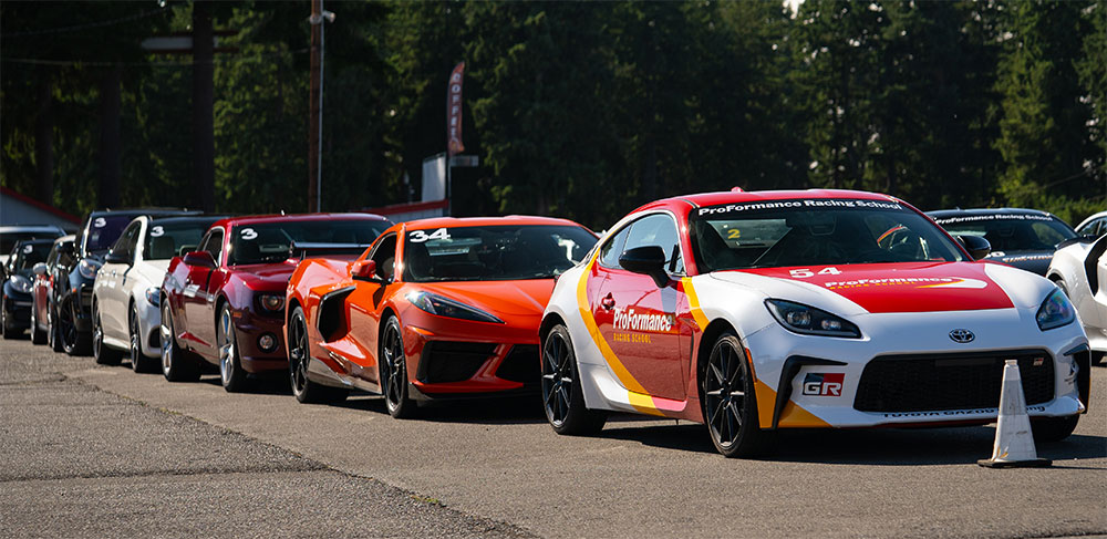 Cars waiting to participate in ProFormance Racing Schoo's Girls Night Out.