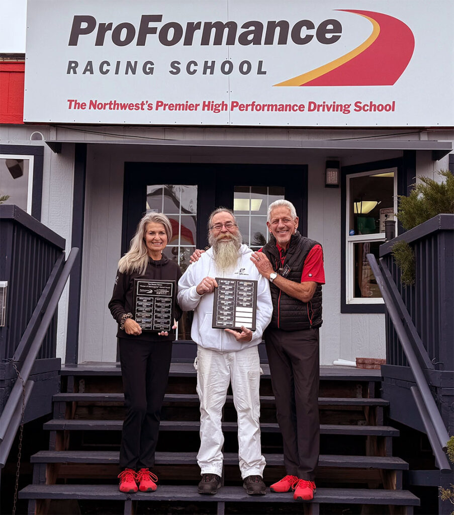 Tim Petersen receiving his award at Proformance Racing School
